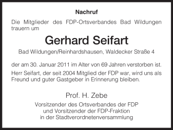 Traueranzeige von Gerhard Seifart von HNA