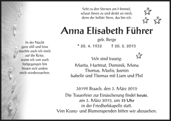 Traueranzeige von Anna Elisabeth Führer von HNA