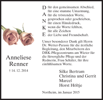 Traueranzeige von Anneliese Renner von HNA