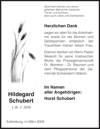 Traueranzeige von Hildegard Schubert von HNA