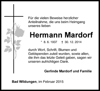 Traueranzeige von Hermann Mardorf von HNA