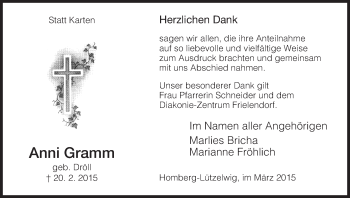 Traueranzeige von Anni Gramm von HNA