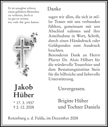 Traueranzeige von Jakob Hüber von HNA