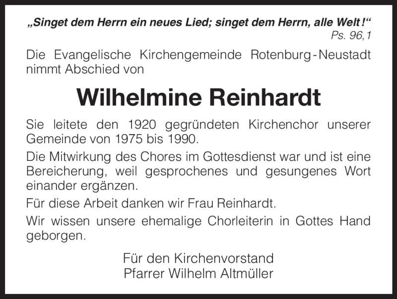  Traueranzeige für Wilhelmine Reinhardt vom 28.02.2009 aus HNA