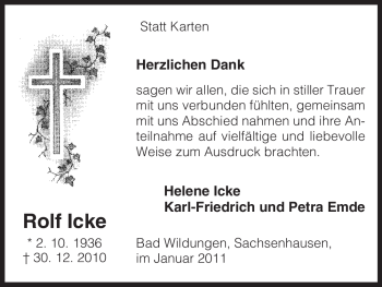 Traueranzeige von Rolf Icke von HNA