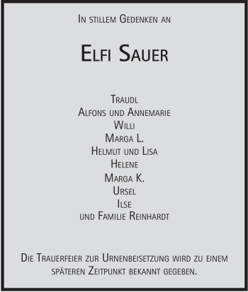 Traueranzeige von Elfi Sauer von HNA