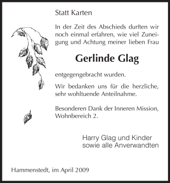 Traueranzeige von Gerlinde Glag von HNA