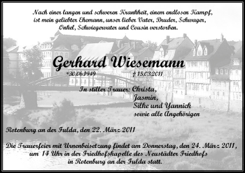 Traueranzeige von Gerhard Wiesemann von HNA