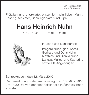 Traueranzeige von Hans Heinrich Nuhn von HNA