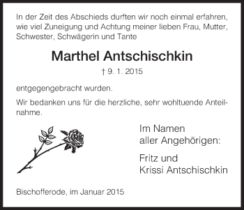 Traueranzeige von Marthel Antschischkin von HNA