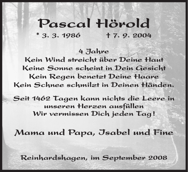  Traueranzeige für Pascal Hörold vom 06.09.2008 aus HNA