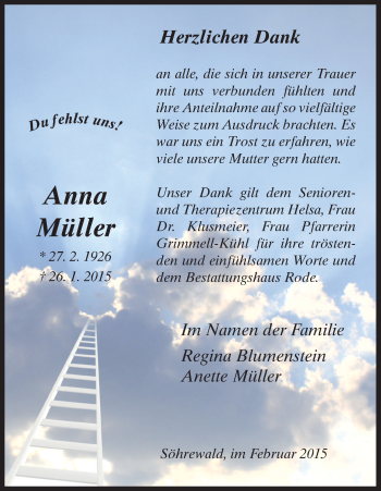 Traueranzeige von Anna Müller von HNA