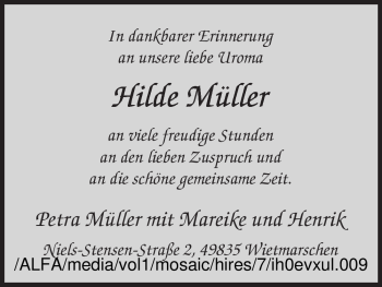 Traueranzeige von Hilde Müller von HNA