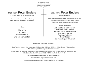 Traueranzeige von Peter Enders von HNA
