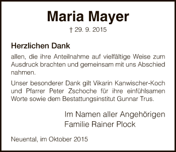 Traueranzeige von Maria Mayer von HNA