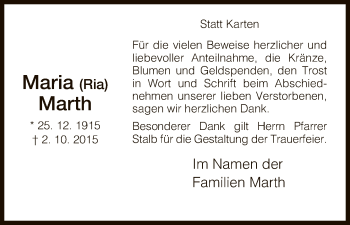 Traueranzeige von Maria Marth von HNA