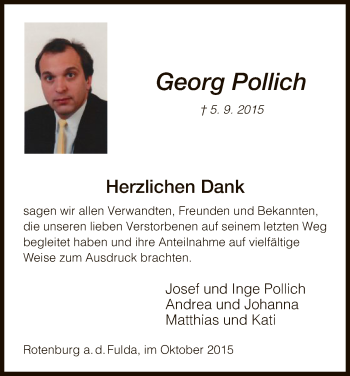 Traueranzeige von Georg Pollich von HNA