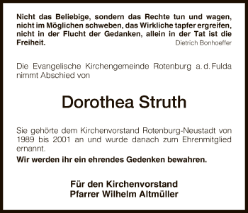Traueranzeige von Dorothea Struth von HNA
