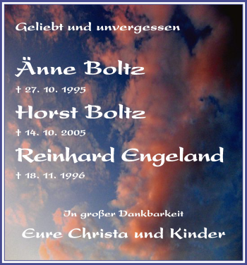 Traueranzeige von Änne und Horst Boltz Reinhard Engeland von HNA