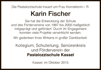 Traueranzeige von Karin Fischer von HNA