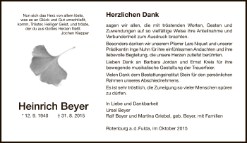Traueranzeige von Heinrich Beyer von HNA