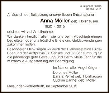 Traueranzeige von Anna Möller von HNA