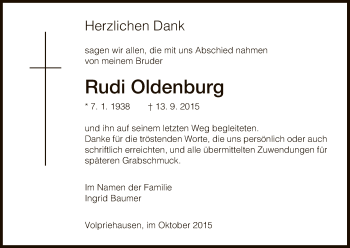 Traueranzeige von Rudi Oldenburg von HNA