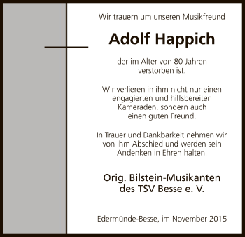 Traueranzeige von Adolf Happich von HNA