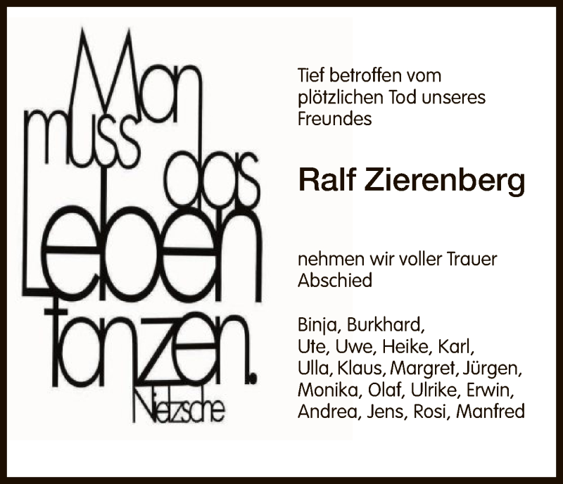  Traueranzeige für Ralf Zierenberg vom 21.11.2015 aus HNA
