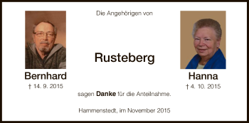 Traueranzeige von Bernhard und Hanna  von HNA