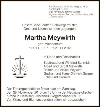 Traueranzeige von Martha Meywirth von HNA