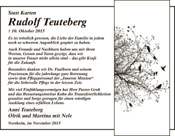 Traueranzeige von Rudolf Teuteberg von HNA