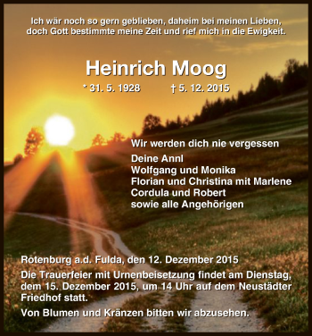 Traueranzeige von Heinrich Moog von HNA