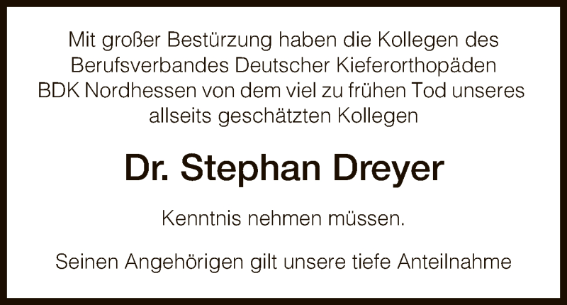  Traueranzeige für Stephan Dreyer vom 12.12.2015 aus HNA