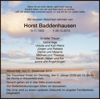 Traueranzeige von Horst Baddenhausen von HNA