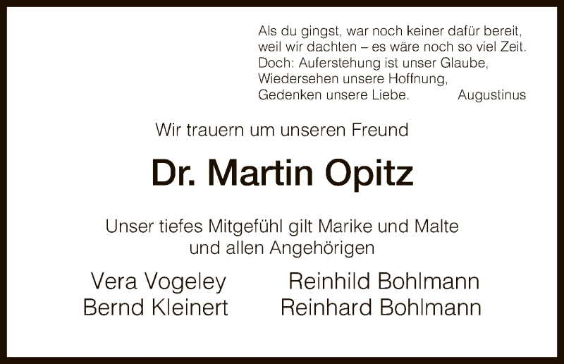  Traueranzeige für Martin Opitz vom 28.12.2015 aus HNA