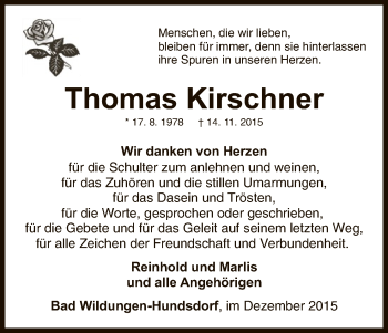 Traueranzeige von Thomas Kirschner von HNA