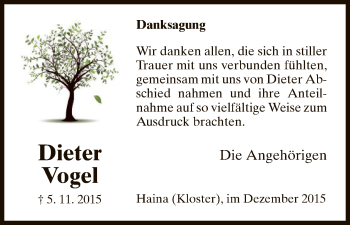 Traueranzeige von Dieter Vogel von HNA