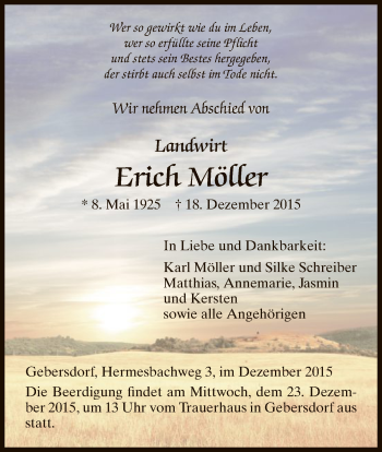 Traueranzeige von Erich Möller von HNA