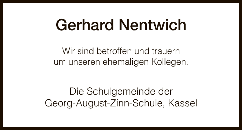  Traueranzeige für Gerhard Nentwich vom 12.12.2015 aus HNA