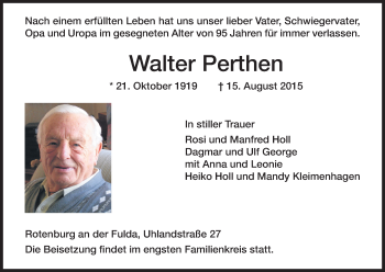 Traueranzeige von Walter Perthen von HNA