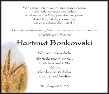 Traueranzeige von Harennt Bonkowski von HNA
