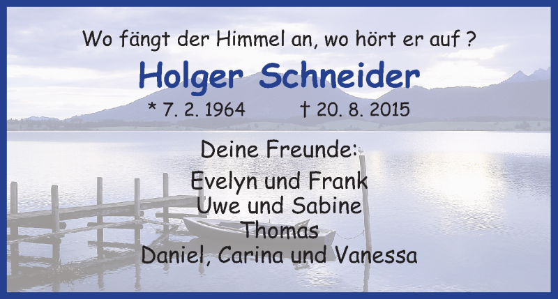  Traueranzeige für Holger Schneider vom 27.08.2015 aus HNA