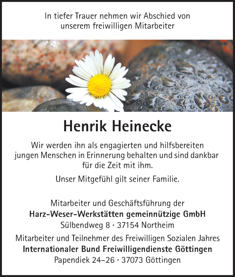  Traueranzeige für Henrik Heinecke vom 01.08.2015 aus HNA