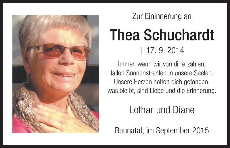 Traueranzeige für Thea Schuchardt vom 17.09.2015 aus HNA