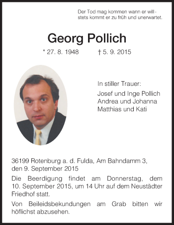 Traueranzeige von Georg Pollich von HNA