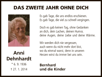 Traueranzeige von Anni Dehnhardt von HNA