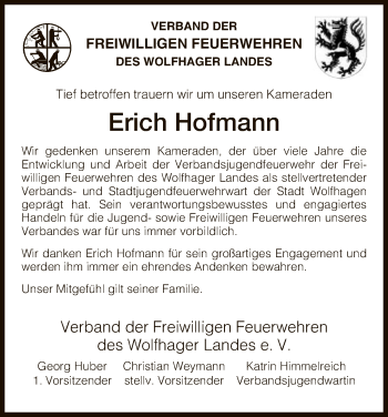 Traueranzeige von Erich Hofmann von HNA