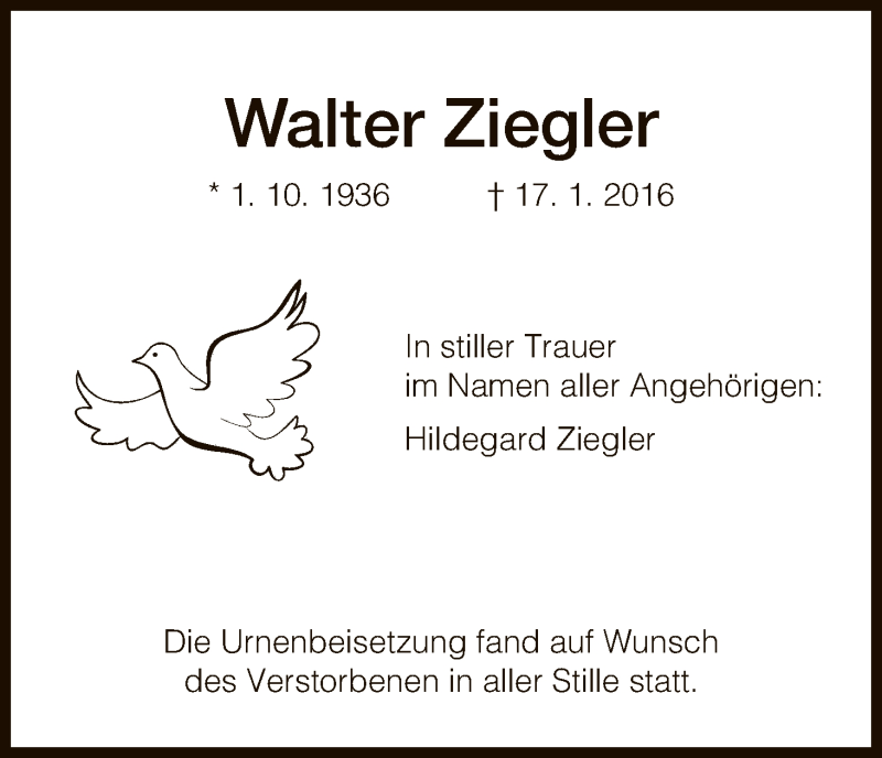 Traueranzeigen von Walter Ziegler Trauer.HNA.de