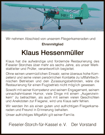 Traueranzeige von Klaus Hessenmüller von HNA